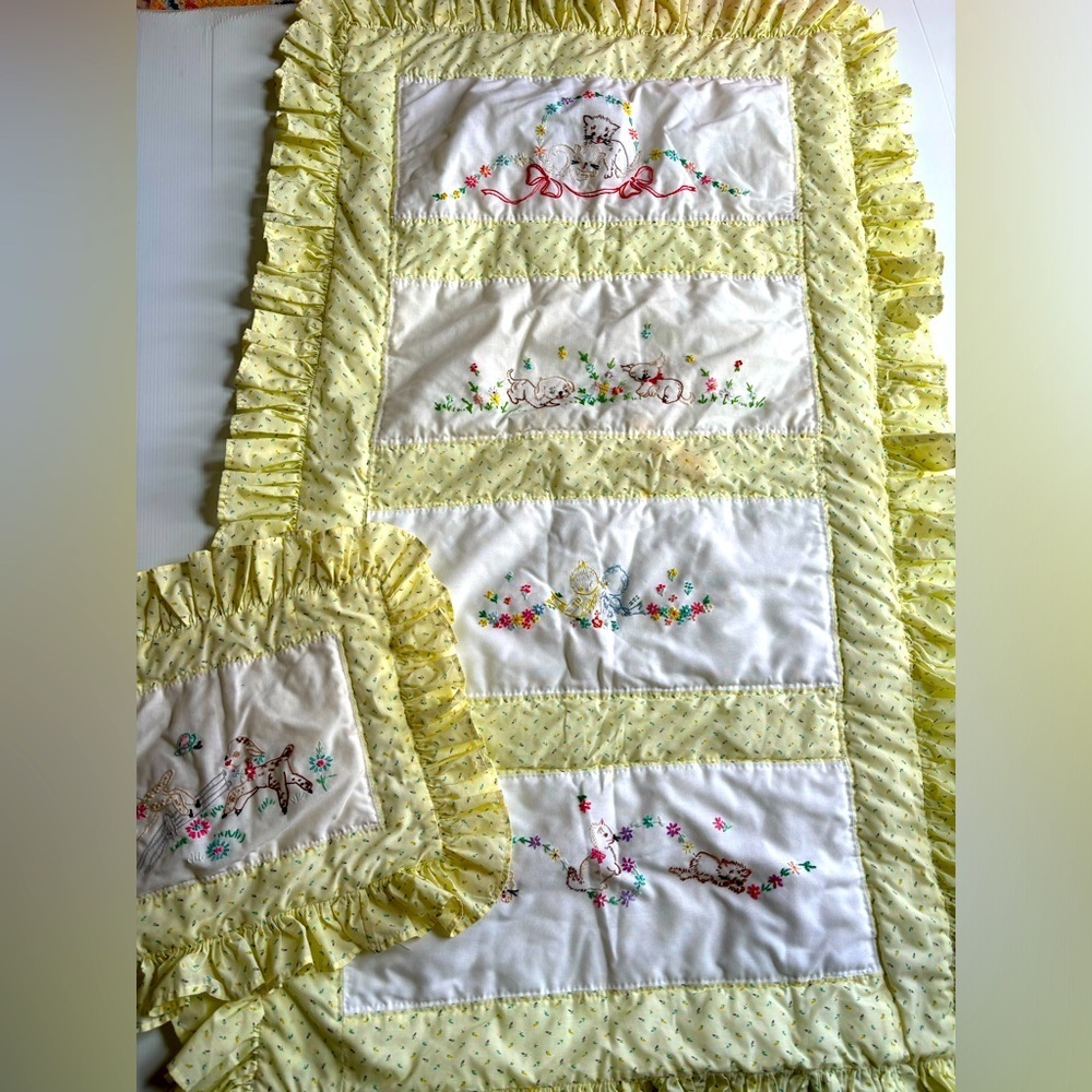 Vintage Embroidered Quilted Blanket